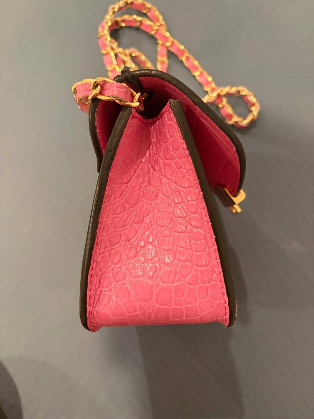 Authentic Valentino Pink Croc-Embossed Mini Chain Crossbody - Picture 5 of 6